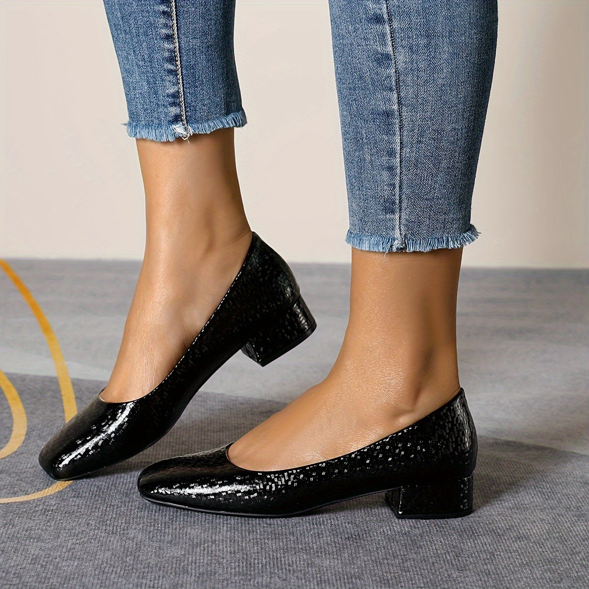 Elegant Square Toe Block Heel Pumps for Women - All-Season Versatile Low Heel Lightweight Shoes with Rubber Sole & Comfort Microfiber Insole, Professional & Casual Wear