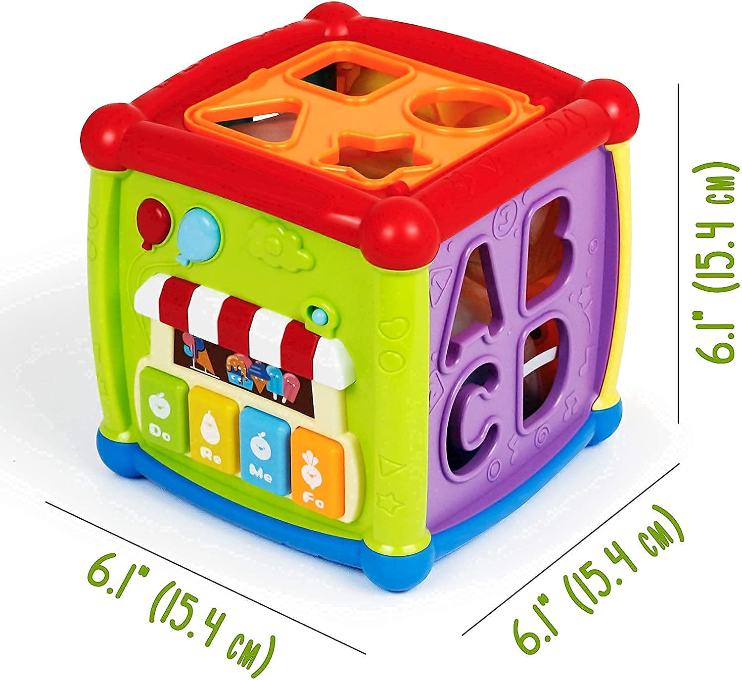 Baby Activity Cube - 6-in-1 Musical Baby Learning Toys, Play Set Includes A-B-C-D Letters, Colorful Shape Sorter, Vehicles Puzzle, 4 Piano Keys and More - ASTM Certified Toddler Toys