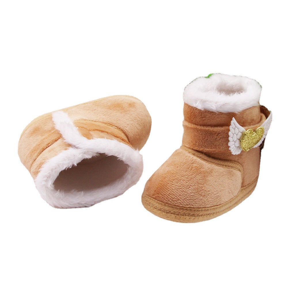 Newborn Baby Girl Plush Snow Booties Keep Warm Shoes Non-Slip Sneaker Walking Soft-Soled Breathable Heart Wings First Walkers